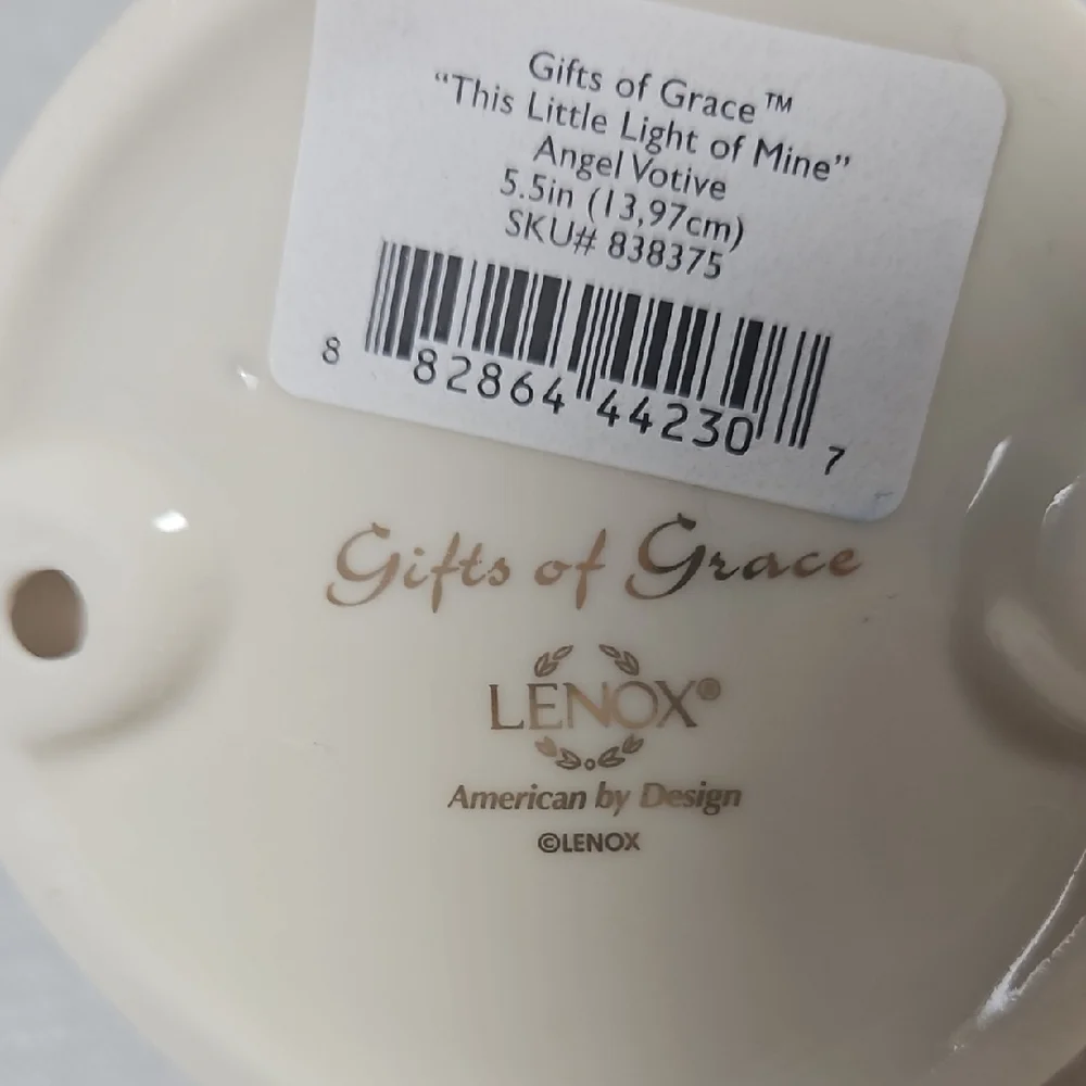 Ceramic Lenox Blue & Cream Angel Votive holder with 24k gold Accents